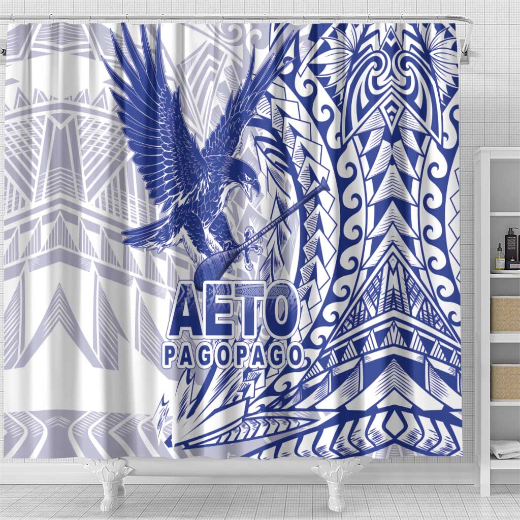 American Samoa Pago Pago Aeto Shower Curtain Wingstyle Blue-White Color LT03 - Polynesian Pride