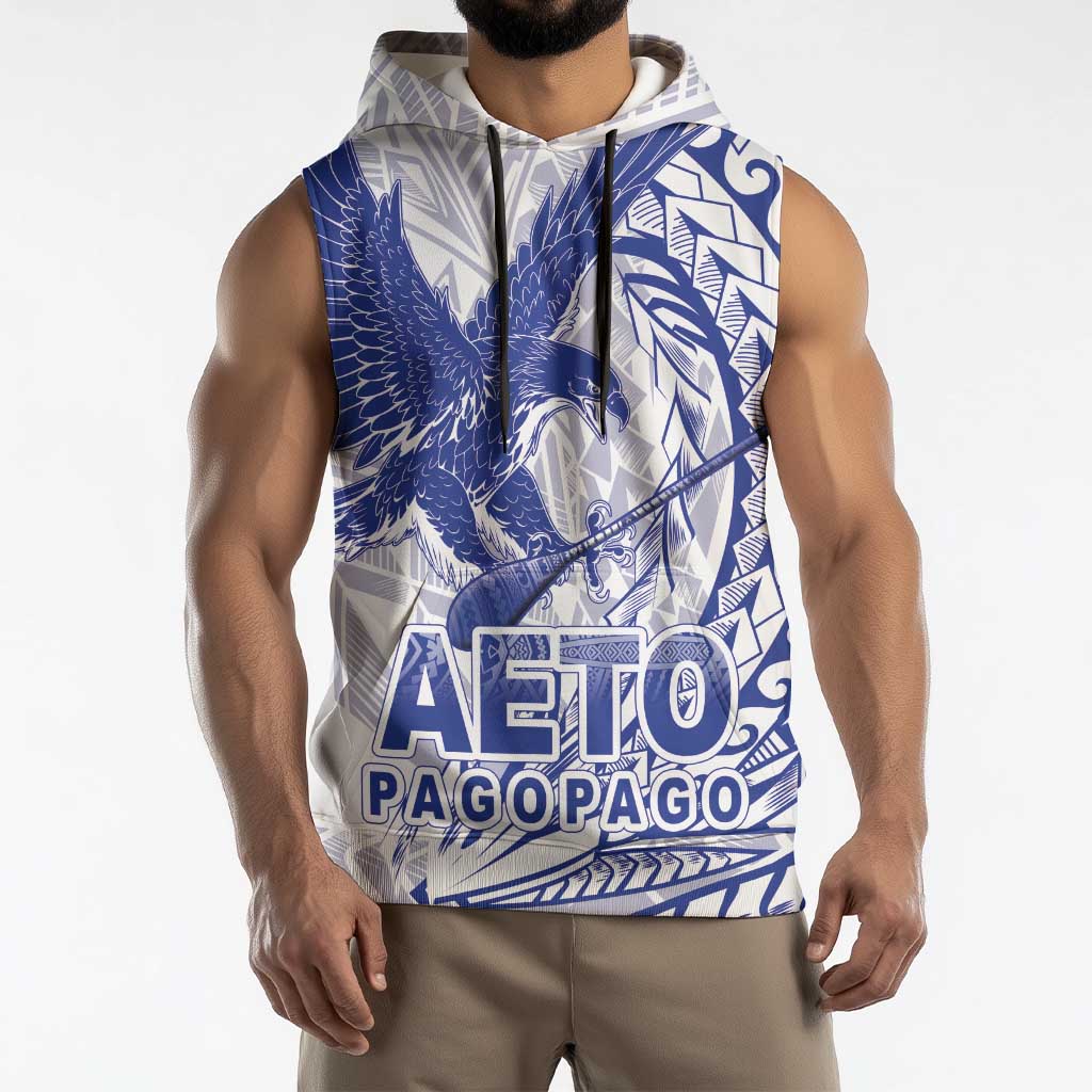 American Samoa Pago Pago Aeto Sleeveless Hoodie Wingstyle Blue-White Color LT03 - Polynesian Pride