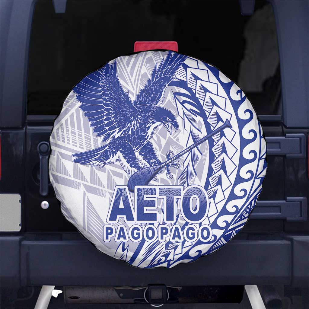 American Samoa Pago Pago Aeto Spare Tire Cover Wingstyle Blue-White Color LT03 No hole White - Polynesian Pride