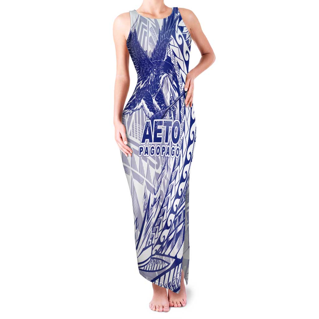American Samoa Pago Pago Aeto Tank Maxi Dress Wingstyle Blue-White Color LT03 Women White - Polynesian Pride