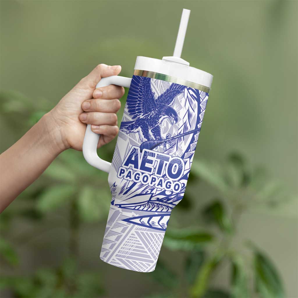 American Samoa Pago Pago Aeto Tumbler With Handle Wingstyle Blue-White Color LT03 - Polynesian Pride