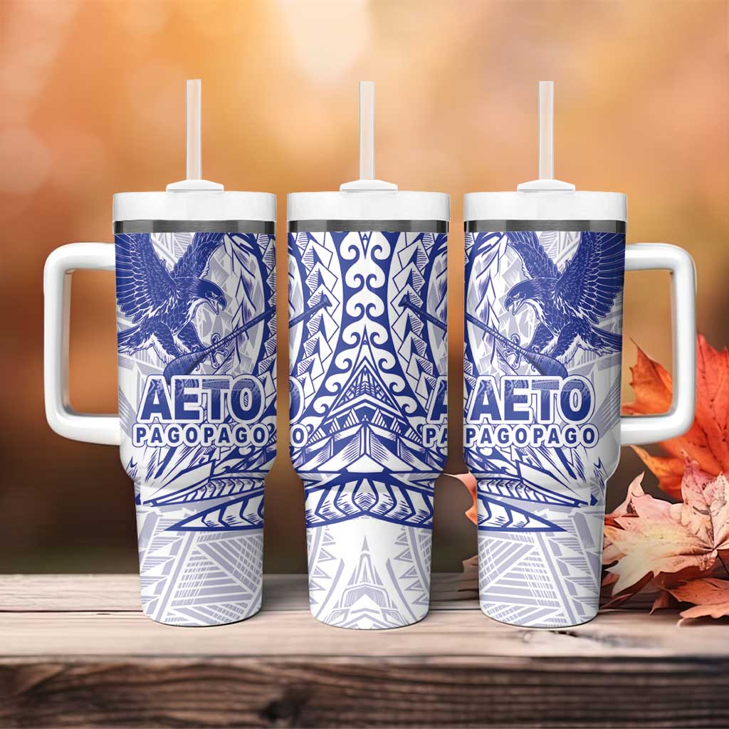 American Samoa Pago Pago Aeto Tumbler With Handle Wingstyle Blue-White Color LT03 - Polynesian Pride