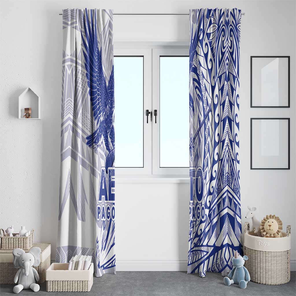 American Samoa Pago Pago Aeto Window Curtain Wingstyle Blue-White Color LT03 - Polynesian Pride