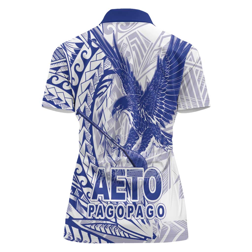 American Samoa Pago Pago Aeto Women Polo Shirt Wingstyle Blue-White Color LT03 - Polynesian Pride