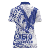 American Samoa Pago Pago Aeto Women Polo Shirt Wingstyle Blue-White Color LT03 - Polynesian Pride
