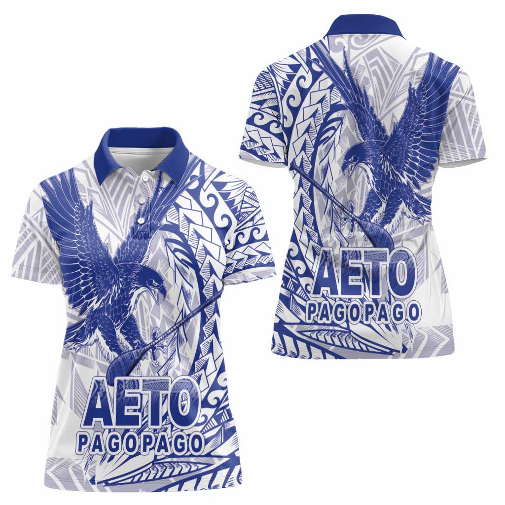 American Samoa Pago Pago Aeto Women Polo Shirt Wingstyle Blue-White Color LT03 - Polynesian Pride