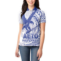 American Samoa Pago Pago Aeto Women Polo Shirt Wingstyle Blue-White Color LT03 - Polynesian Pride