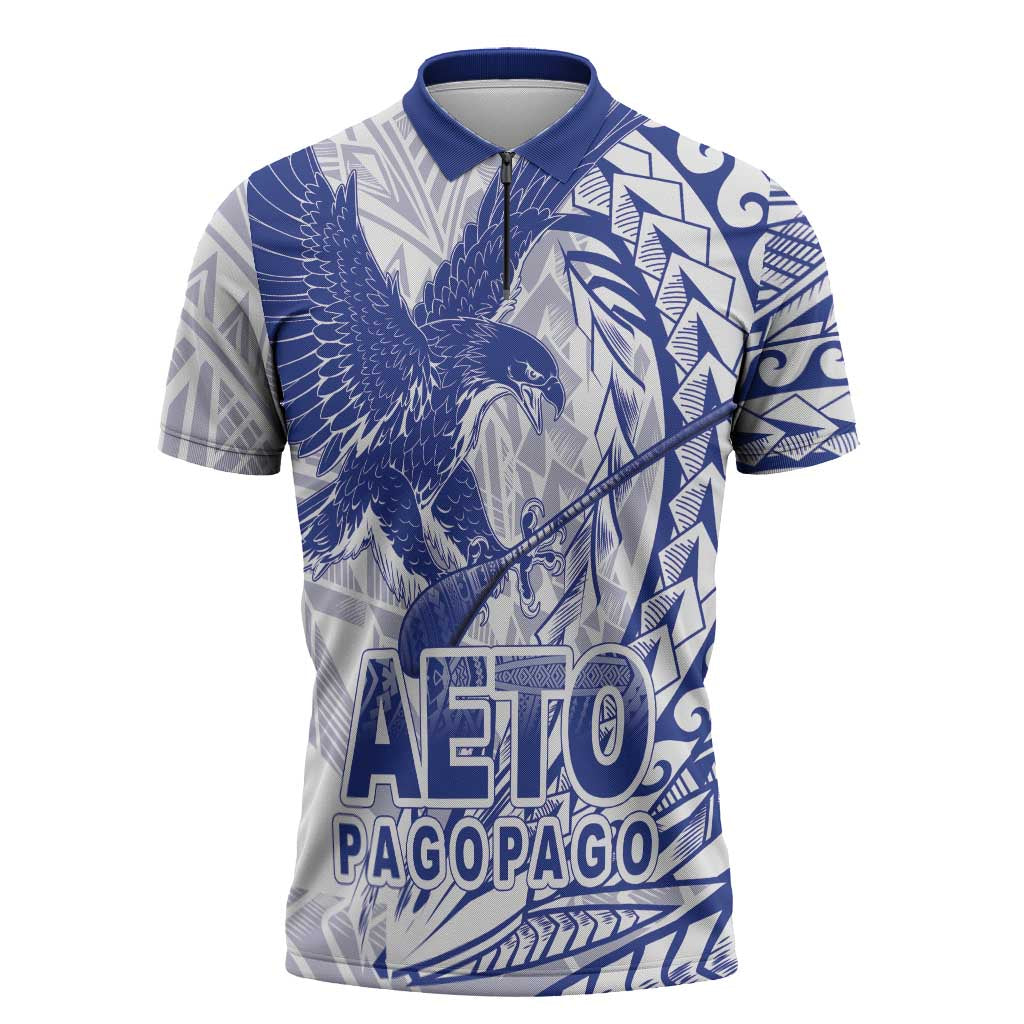 American Samoa Pago Pago Aeto Zipper Polo Shirt Wingstyle Blue-White Color LT03 White - Polynesian Pride