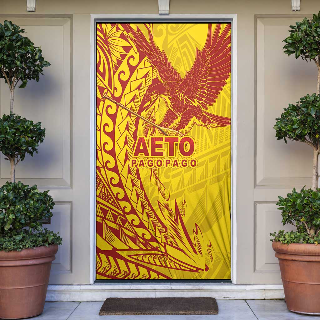 American Samoa Pago Pago Aeto Door Cover Wingstyle Red-Gold Color LT03 Yellow - Polynesian Pride