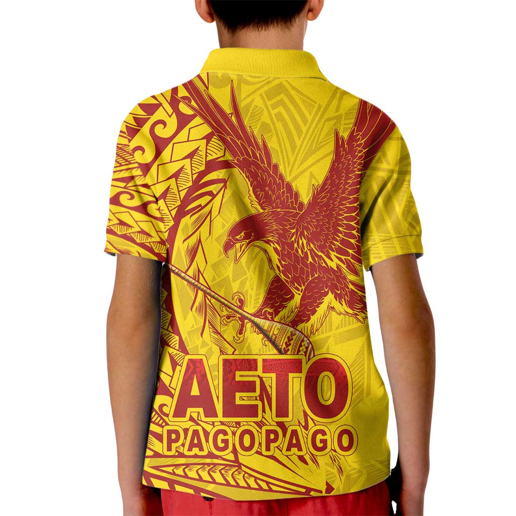 American Samoa Pago Pago Aeto Kid Polo Shirt Wingstyle Red-Gold Color LT03 - Polynesian Pride