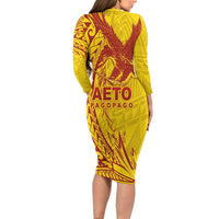 American Samoa Pago Pago Aeto Long Sleeve Bodycon Dress Wingstyle Red-Gold Color LT03 - Polynesian Pride
