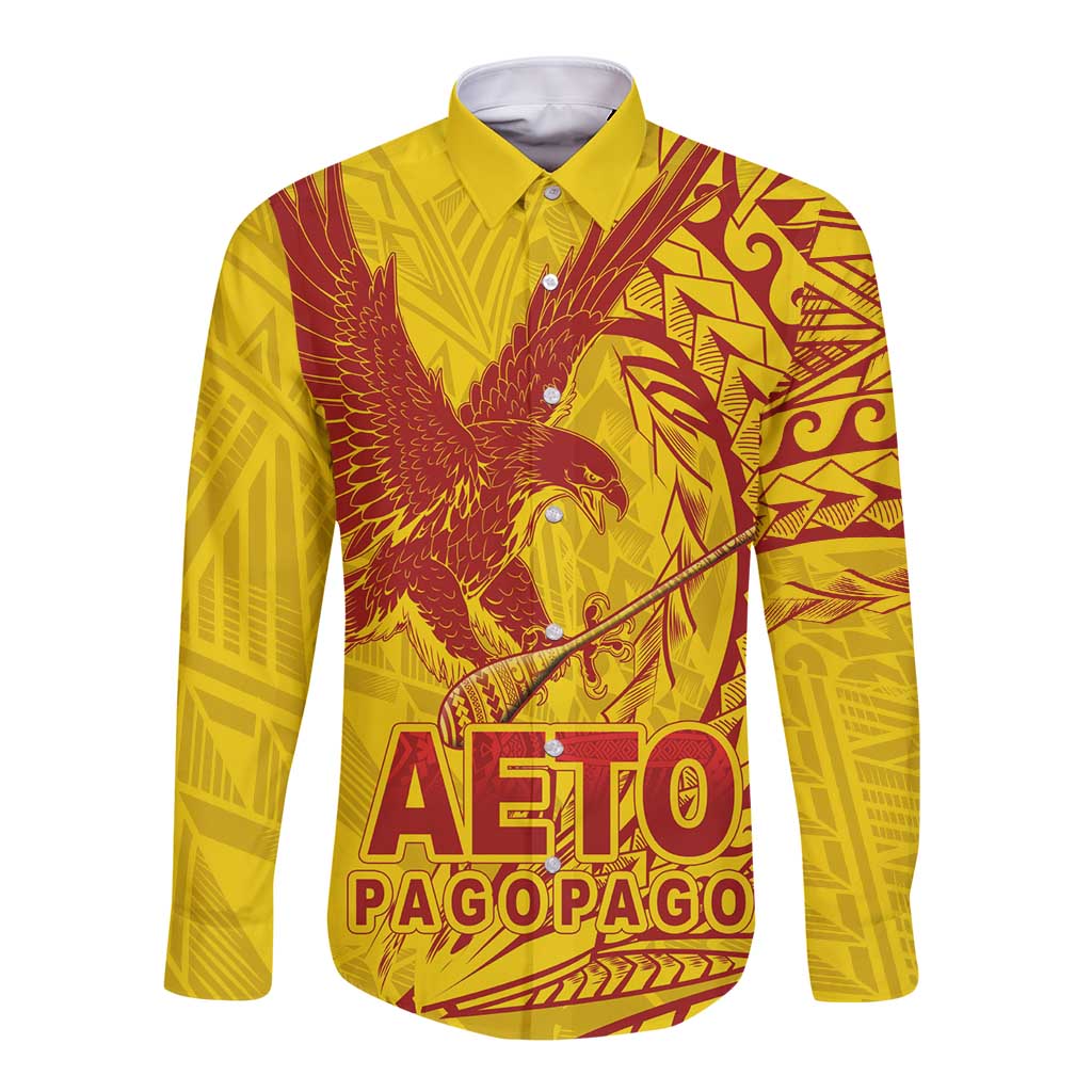 American Samoa Pago Pago Aeto Long Sleeve Button Shirt Wingstyle Red-Gold Color LT03 Unisex Yellow - Polynesian Pride