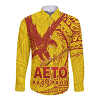American Samoa Pago Pago Aeto Long Sleeve Button Shirt Wingstyle Red-Gold Color LT03 Unisex Yellow - Polynesian Pride