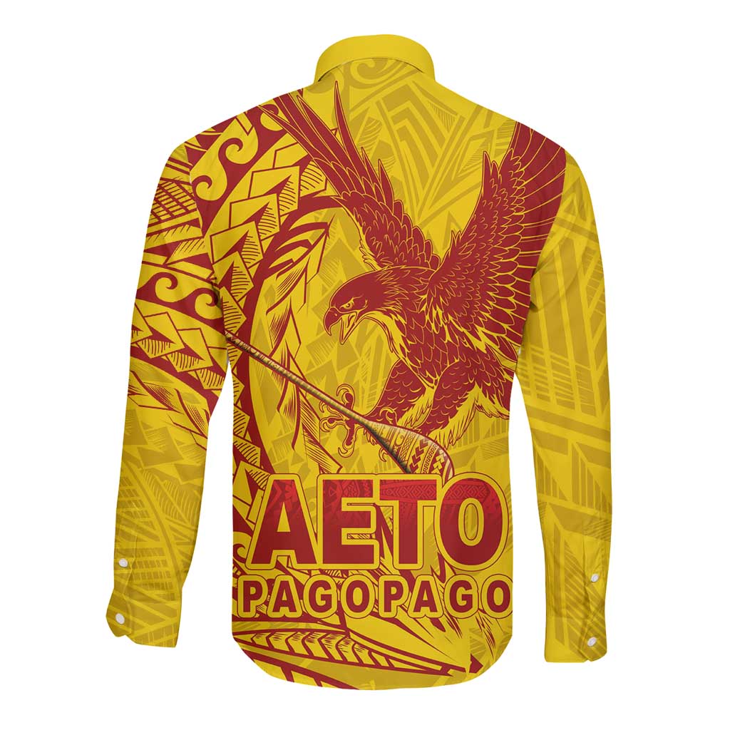 American Samoa Pago Pago Aeto Long Sleeve Button Shirt Wingstyle Red-Gold Color LT03 - Polynesian Pride