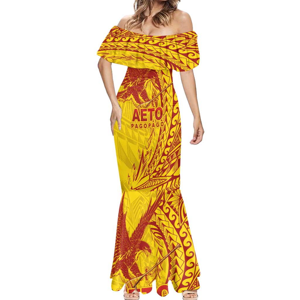 American Samoa Pago Pago Aeto Mermaid Dress Wingstyle Red-Gold Color LT03 - Polynesian Pride