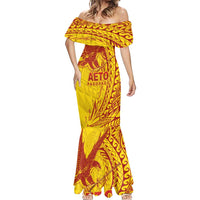 American Samoa Pago Pago Aeto Mermaid Dress Wingstyle Red-Gold Color LT03 - Polynesian Pride