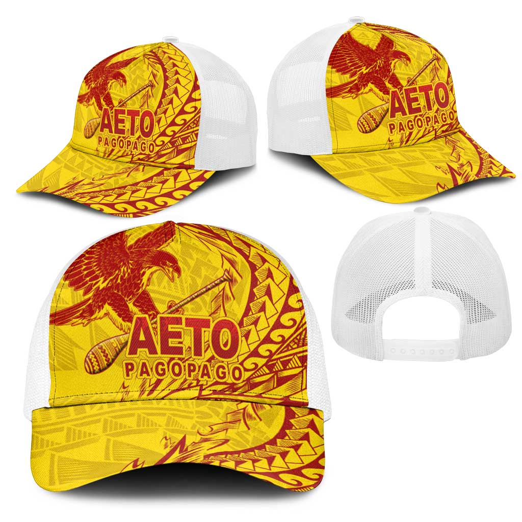 American Samoa Pago Pago Aeto Mesh Trucker Cap Wingstyle Red-Gold Color LT03 - Polynesian Pride