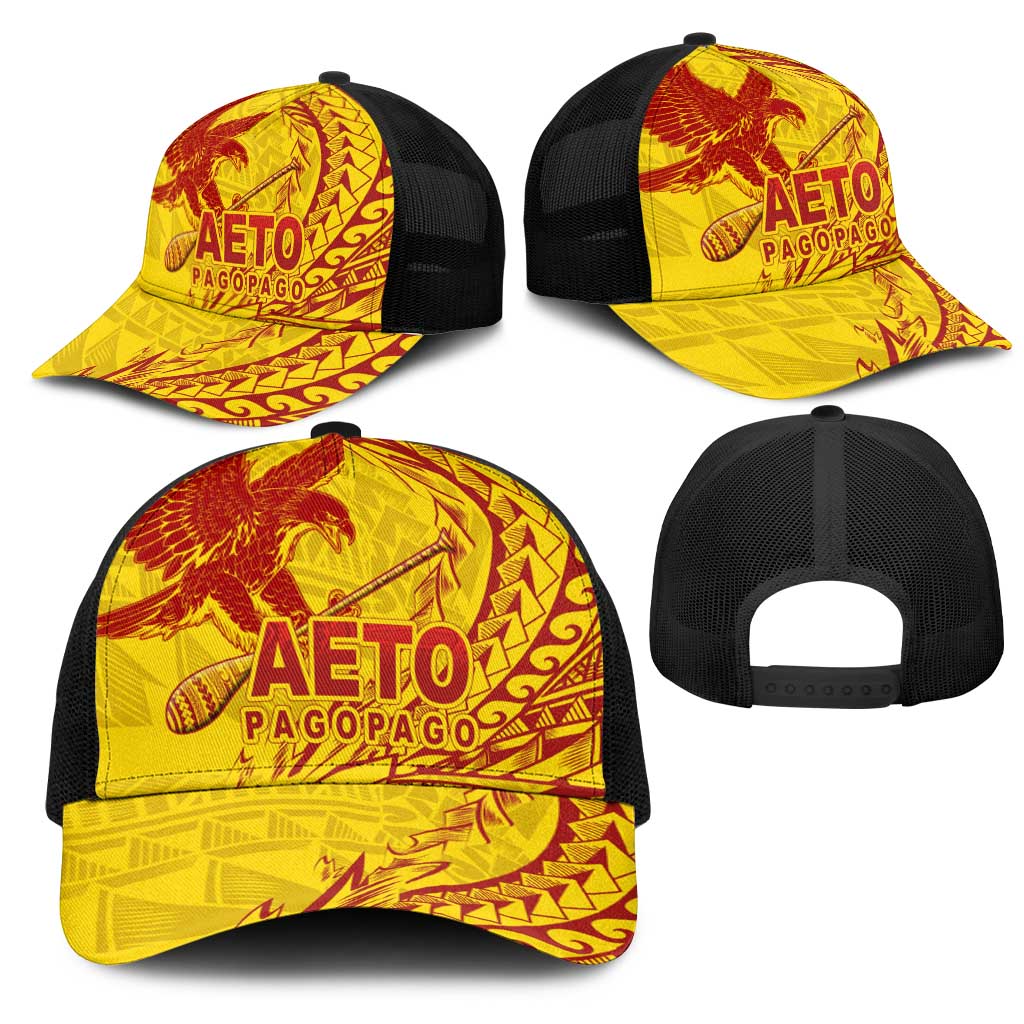 American Samoa Pago Pago Aeto Mesh Trucker Cap Wingstyle Red-Gold Color LT03 - Polynesian Pride