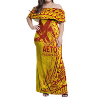 American Samoa Pago Pago Aeto Off Shoulder Maxi Dress Wingstyle Red-Gold Color LT03 Women Yellow - Polynesian Pride