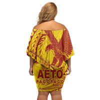 American Samoa Pago Pago Aeto Off Shoulder Short Dress Wingstyle Red-Gold Color LT03 - Polynesian Pride