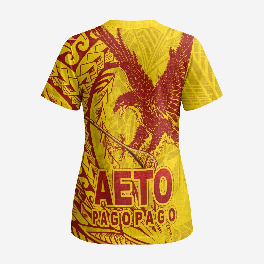 American Samoa Pago Pago Aeto Scrub Top Wingstyle Red-Gold Color LT03 - Polynesian Pride