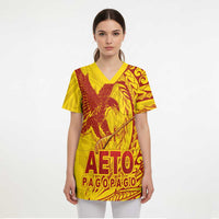 American Samoa Pago Pago Aeto Scrub Top Wingstyle Red-Gold Color LT03 - Polynesian Pride