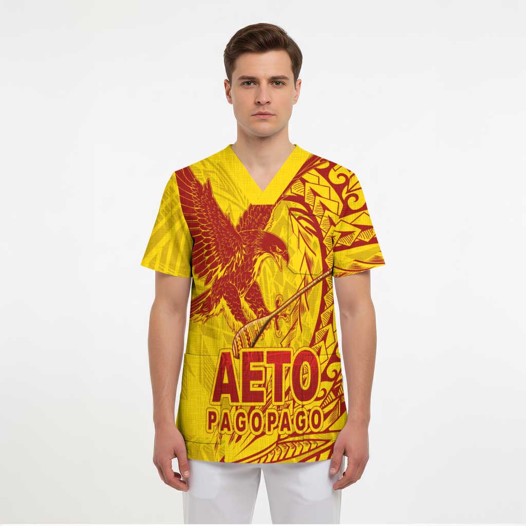 American Samoa Pago Pago Aeto Scrub Top Wingstyle Red-Gold Color LT03 - Polynesian Pride
