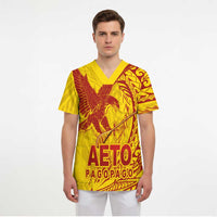 American Samoa Pago Pago Aeto Scrub Top Wingstyle Red-Gold Color LT03 - Polynesian Pride
