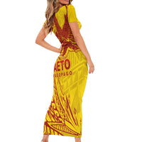 American Samoa Pago Pago Aeto Short Sleeve Bodycon Dress Wingstyle Red-Gold Color LT03 - Polynesian Pride