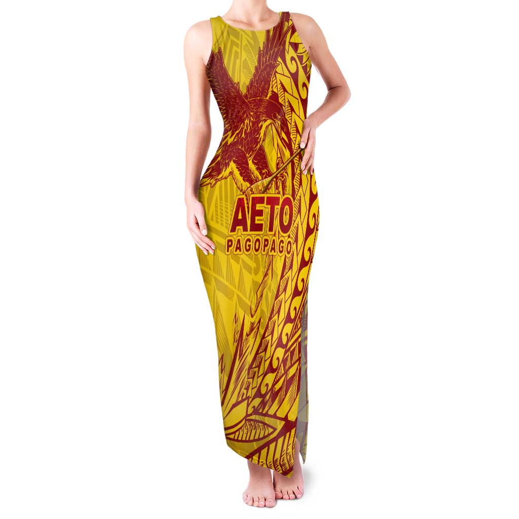 American Samoa Pago Pago Aeto Tank Maxi Dress Wingstyle Red-Gold Color LT03 Women Yellow - Polynesian Pride