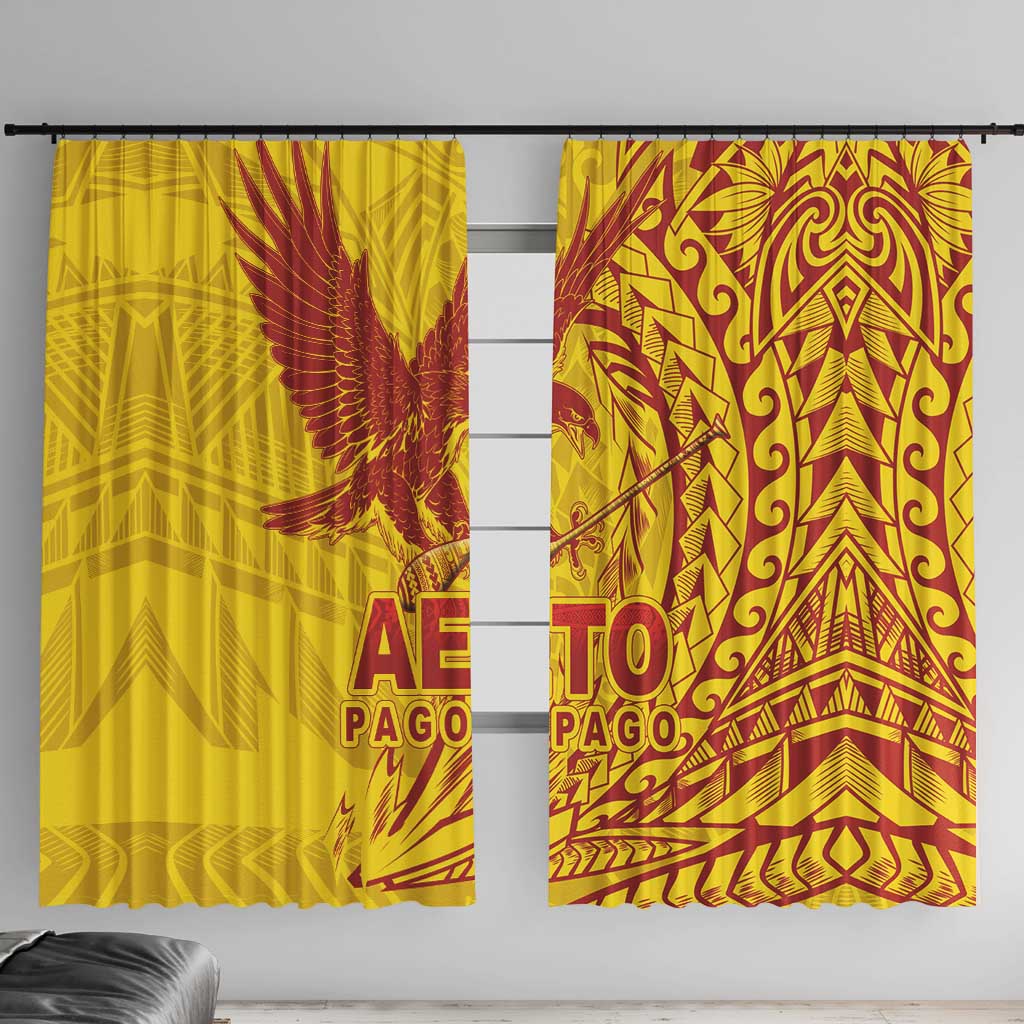 American Samoa Pago Pago Aeto Window Curtain Wingstyle Red-Gold Color LT03 With Hooks Yellow - Polynesian Pride