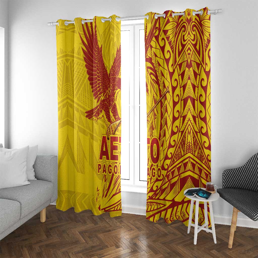 American Samoa Pago Pago Aeto Window Curtain Wingstyle Red-Gold Color LT03 With Grommets Yellow - Polynesian Pride