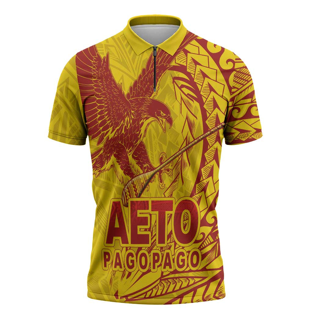 American Samoa Pago Pago Aeto Zipper Polo Shirt Wingstyle Red-Gold Color LT03 Yellow - Polynesian Pride