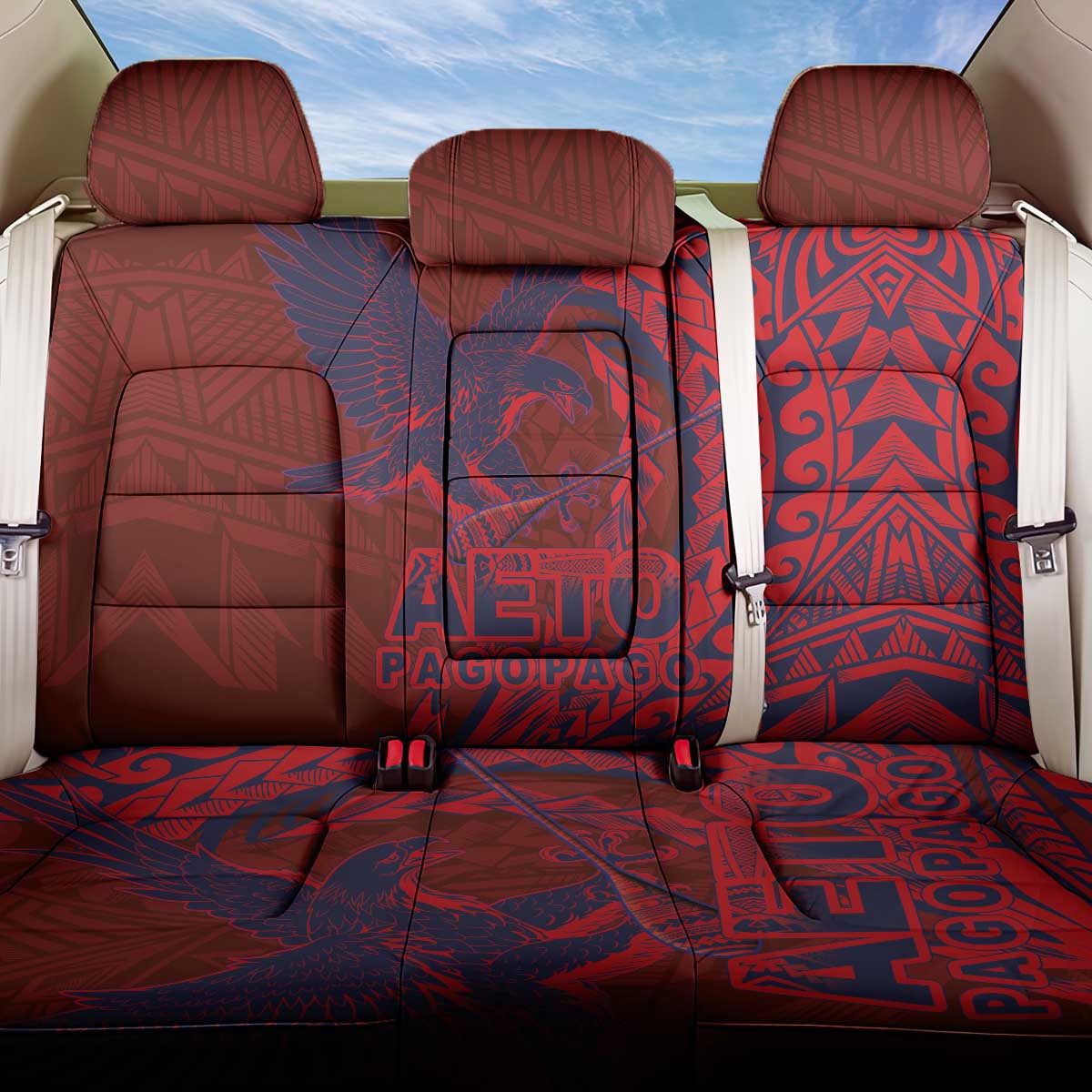 American Samoa Pago Pago Aeto Back Car Seat Cover Wingstyle Red-Blue Color LT03 One Size Red - Polynesian Pride
