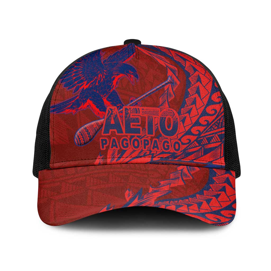 American Samoa Pago Pago Aeto Baseball Net Cap Wingstyle Red-Blue Color LT03 One Size Black Red - Polynesian Pride