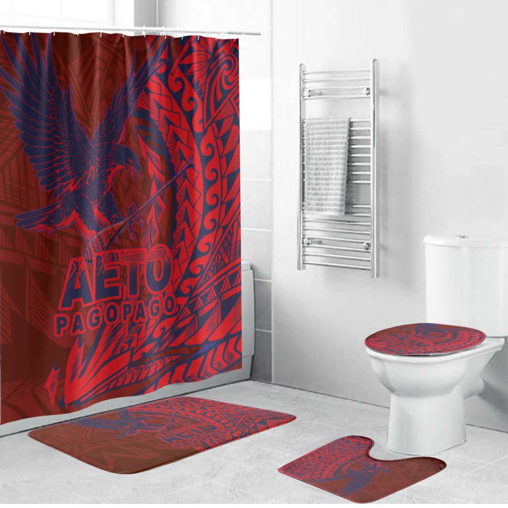 American Samoa Pago Pago Aeto Bathroom Set Wingstyle Red-Blue Color LT03 Bathroom Set (4 pcs) Red - Polynesian Pride