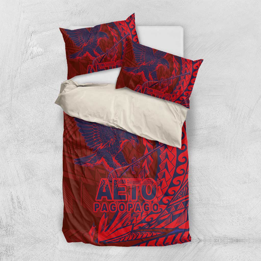 American Samoa Pago Pago Aeto Bedding Set Wingstyle Red-Blue Color LT03 US Twin 172cm x 218cm Red - Polynesian Pride