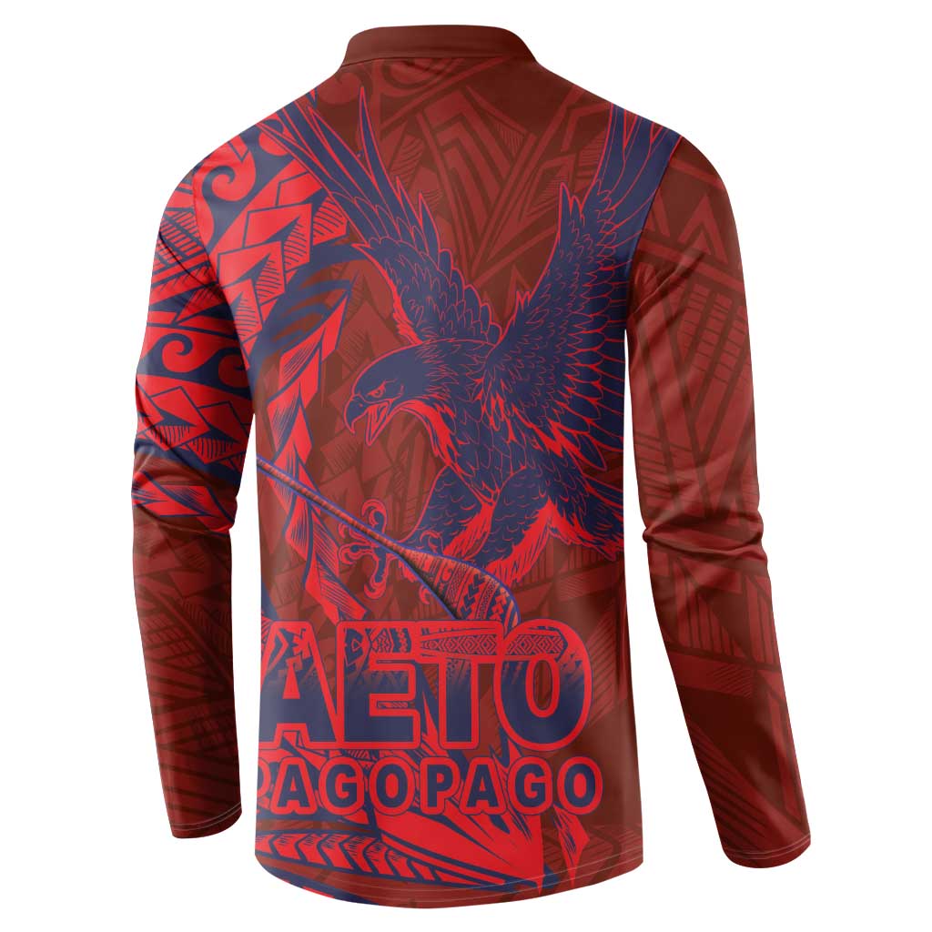 American Samoa Pago Pago Aeto Button Sweatshirt Wingstyle Red-Blue Color LT03 - Polynesian Pride