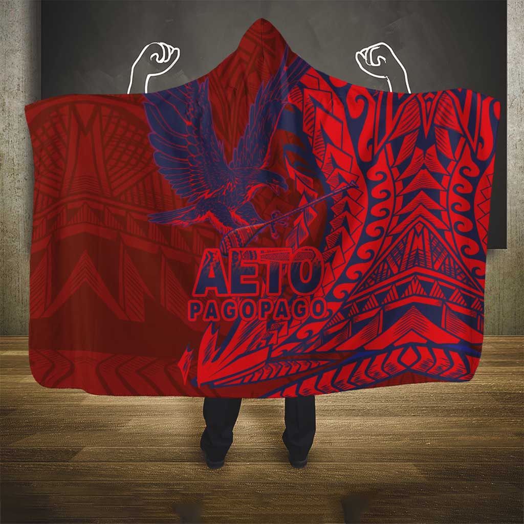 American Samoa Pago Pago Aeto Hooded Blanket Wingstyle Red-Blue Color LT03 - Polynesian Pride