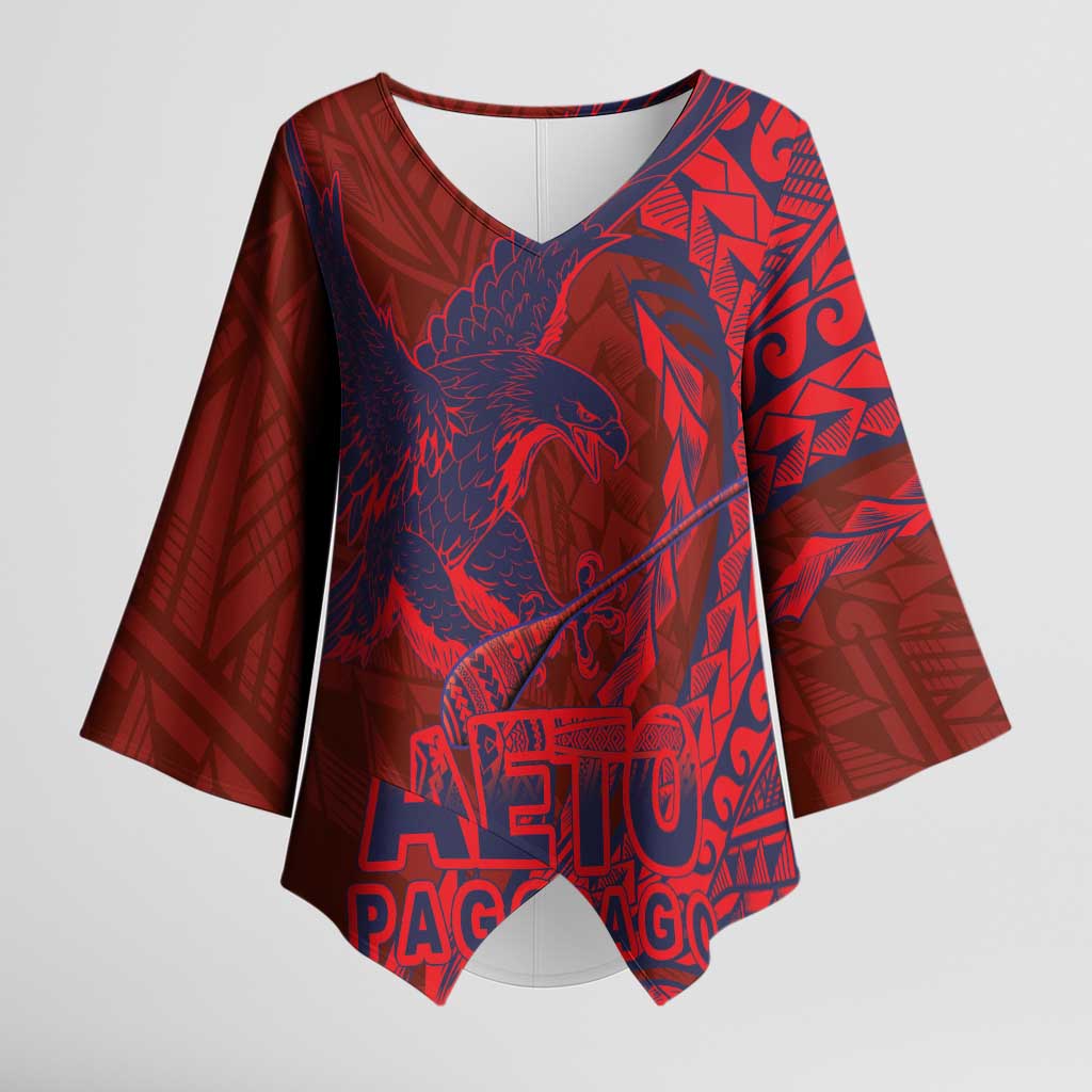 American Samoa Pago Pago Aeto Kimono Sleeve Blouse Wingstyle Red-Blue Color LT03 Female Red - Polynesian Pride