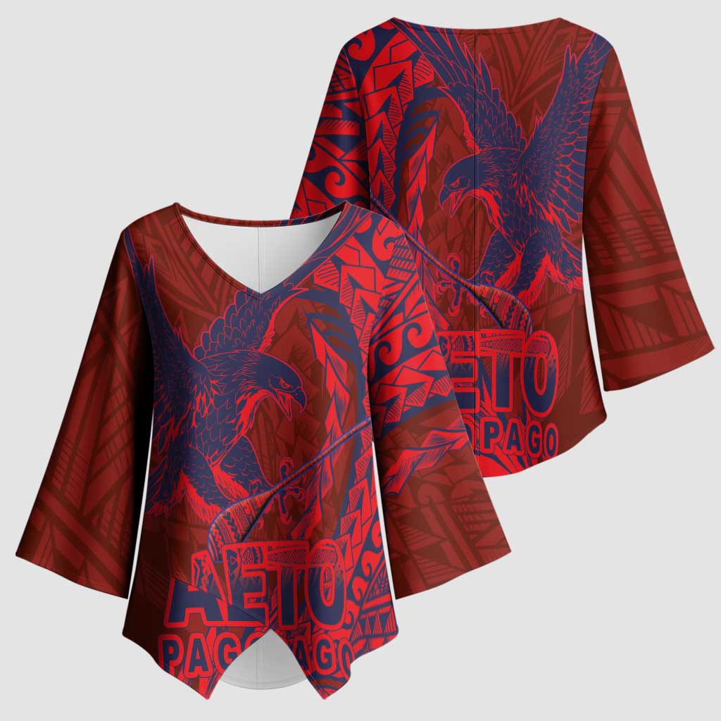 American Samoa Pago Pago Aeto Kimono Sleeve Blouse Wingstyle Red-Blue Color LT03 - Polynesian Pride