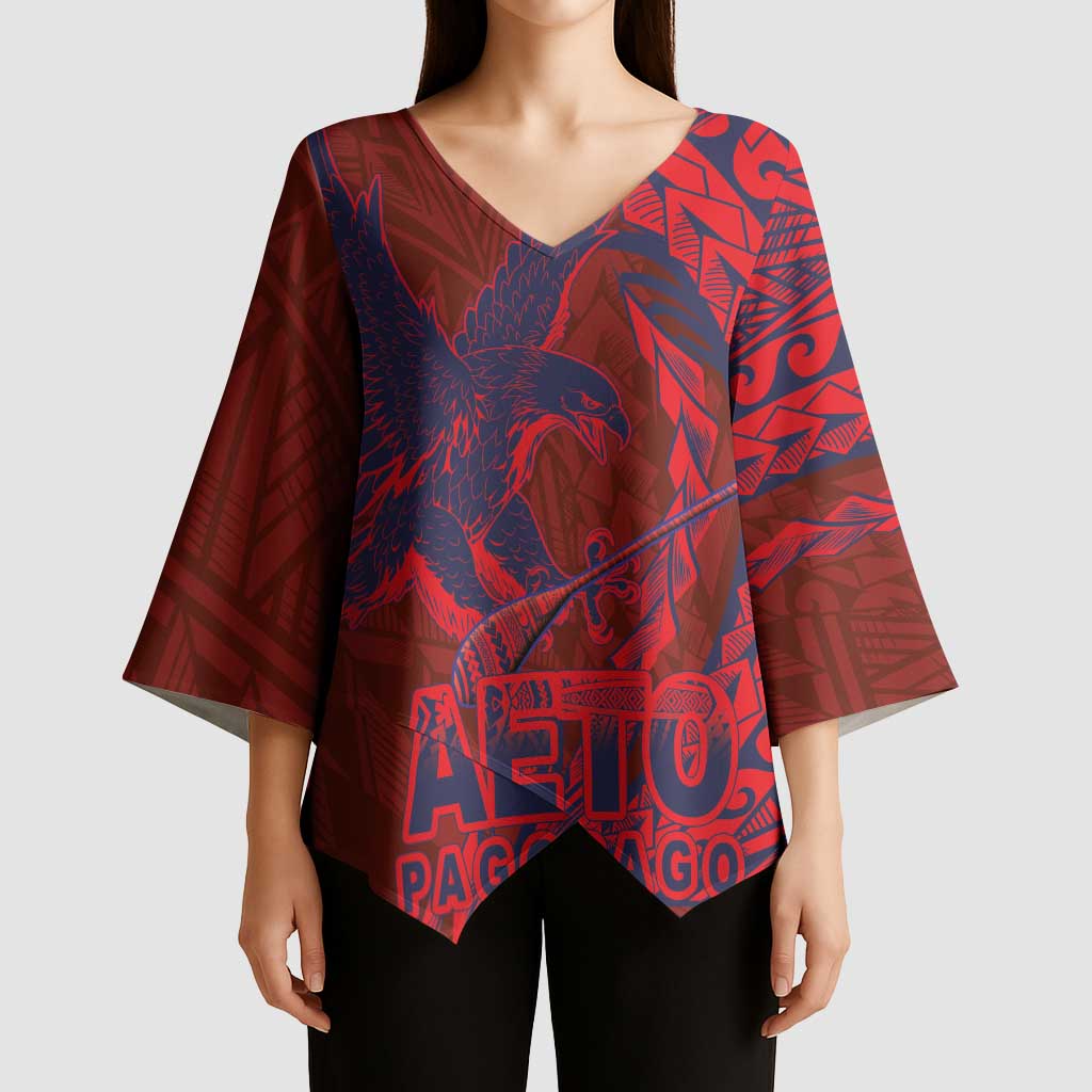 American Samoa Pago Pago Aeto Kimono Sleeve Blouse Wingstyle Red-Blue Color LT03 - Polynesian Pride