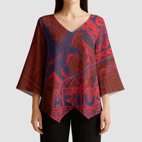 American Samoa Pago Pago Aeto Kimono Sleeve Blouse Wingstyle Red-Blue Color LT03 - Polynesian Pride