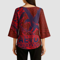 American Samoa Pago Pago Aeto Kimono Sleeve Blouse Wingstyle Red-Blue Color LT03 - Polynesian Pride