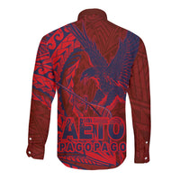 American Samoa Pago Pago Aeto Long Sleeve Button Shirt Wingstyle Red-Blue Color LT03 - Polynesian Pride