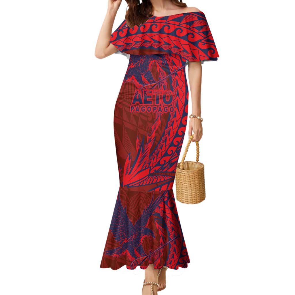 American Samoa Pago Pago Aeto Mermaid Dress Wingstyle Red-Blue Color LT03 Women Red - Polynesian Pride
