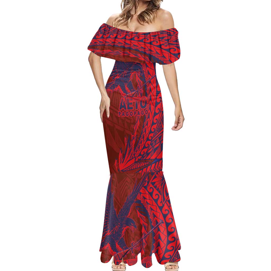 American Samoa Pago Pago Aeto Mermaid Dress Wingstyle Red-Blue Color LT03 - Polynesian Pride