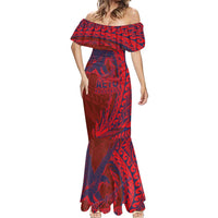 American Samoa Pago Pago Aeto Mermaid Dress Wingstyle Red-Blue Color LT03 - Polynesian Pride