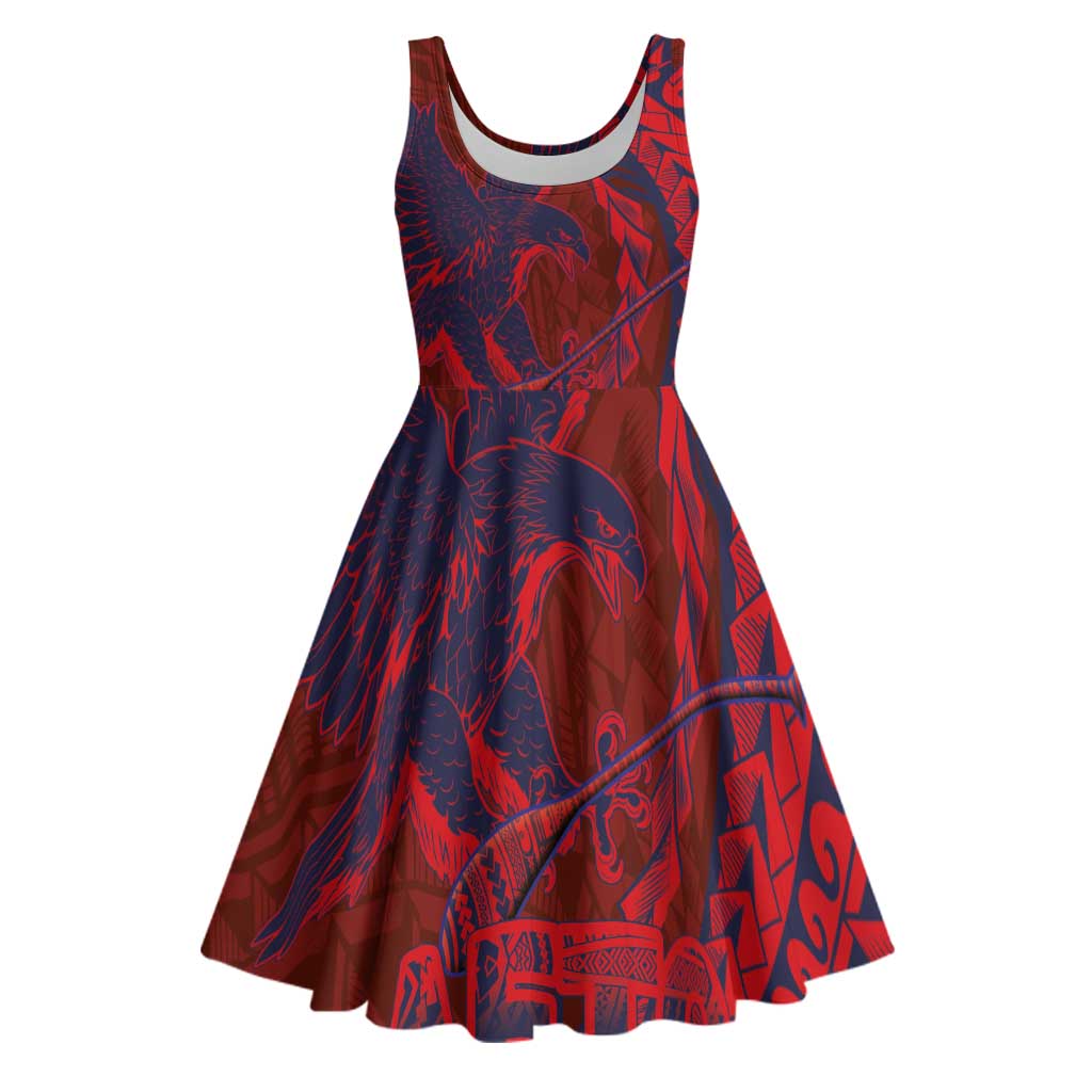 American Samoa Pago Pago Aeto Midi Dress Wingstyle Red-Blue Color LT03 Red - Polynesian Pride