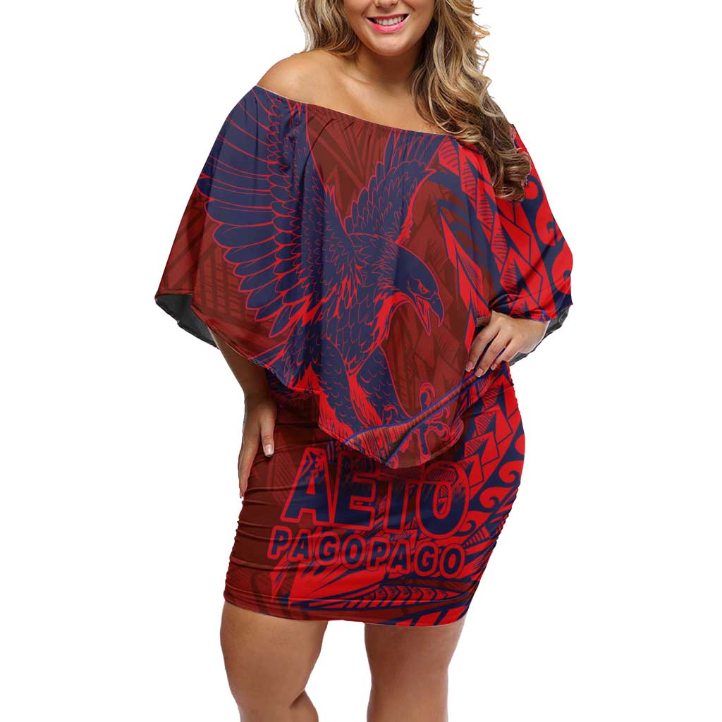 American Samoa Pago Pago Aeto Off Shoulder Short Dress Wingstyle Red-Blue Color LT03 Women Red - Polynesian Pride
